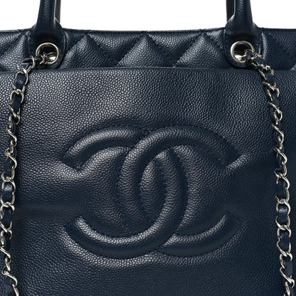 Soft Caviar CC Medium Top Handle Tote Navy Blue