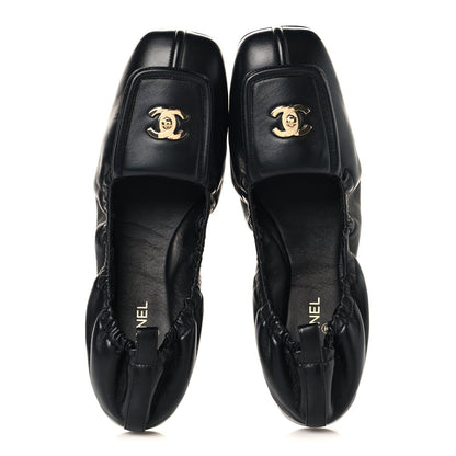 Lambskin CC Turnlock Ballerina Flats 39.5 Black
