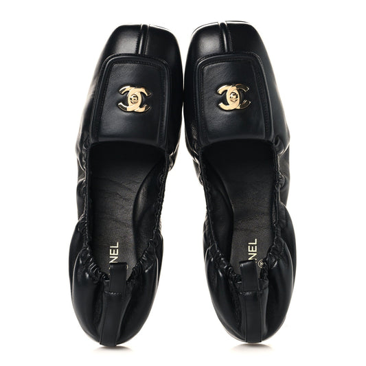 Lambskin CC Turnlock Ballerina Flats 39.5 Black
