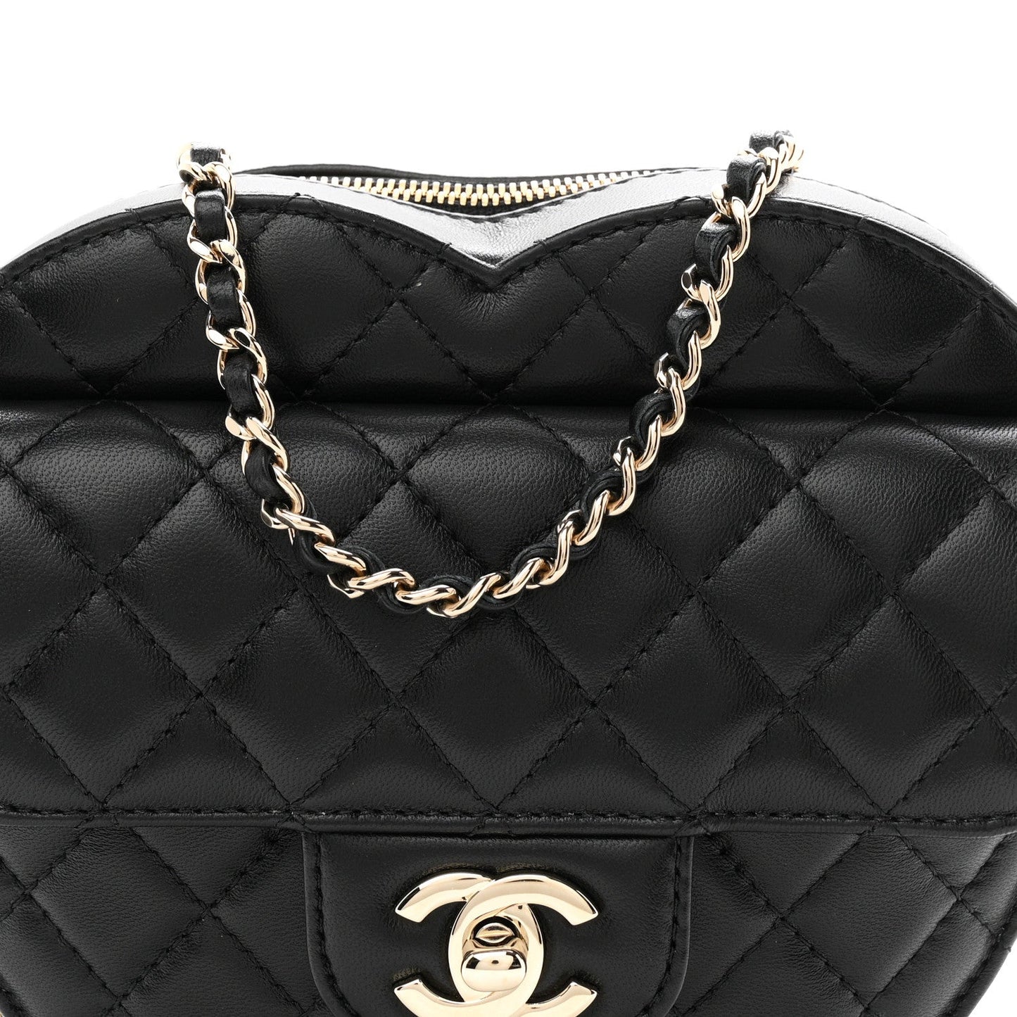 Lambskin Quilted Large CC In Love Heart Bag Black