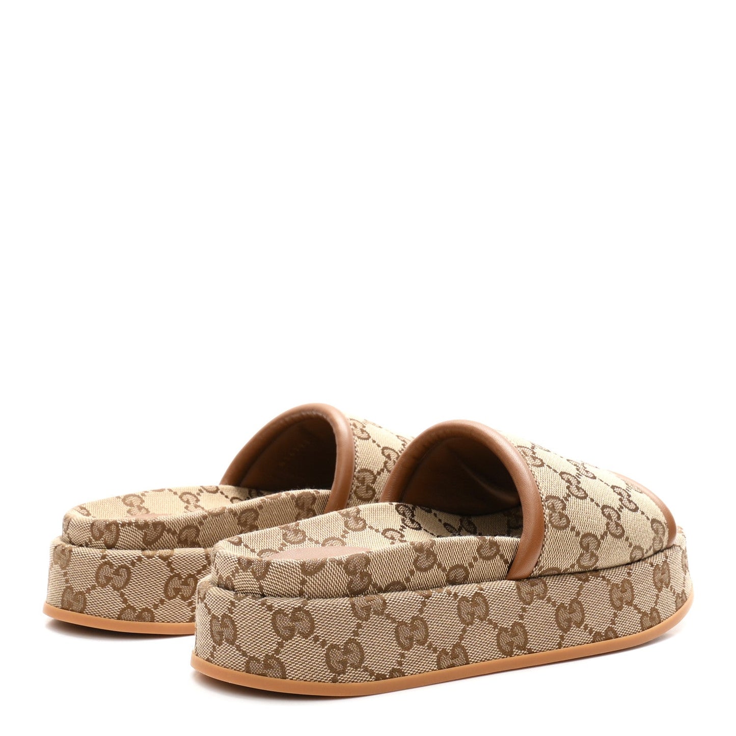 Original GG Canvas Monogram Womens GG Platform Sandals 36.5 Beige Ebony Sundial