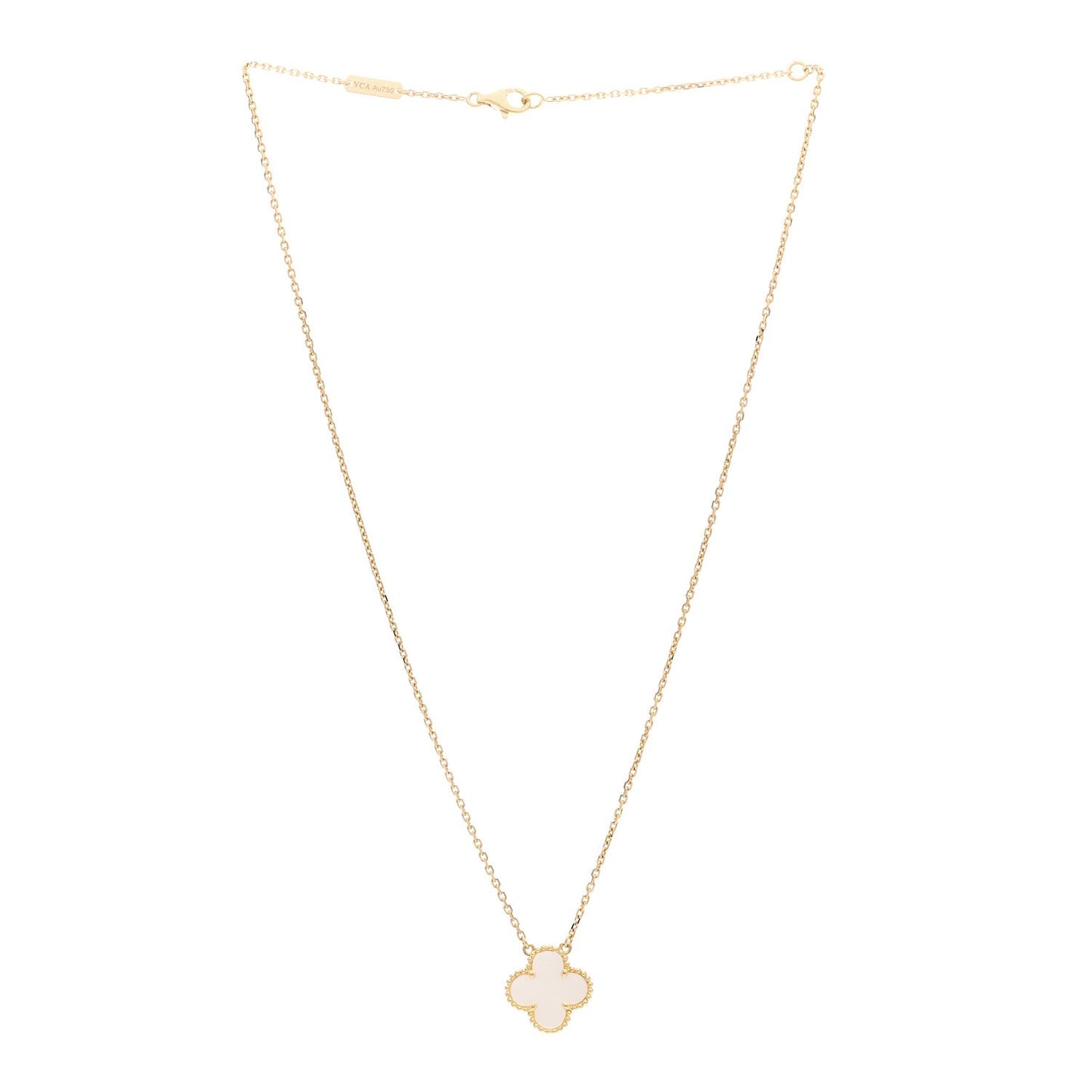 18K Yellow Gold Mother of Pearl Vintage Alhambra Pendant Necklace