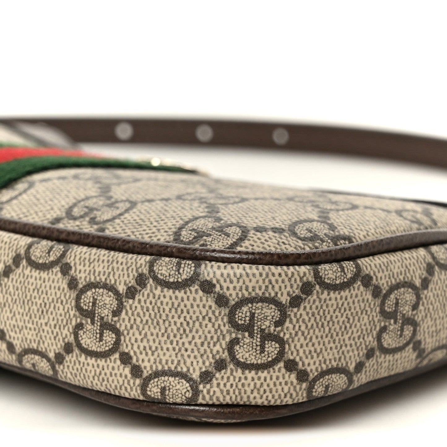 GG Supreme Monogram Textured Dollar Calfskin Web Mini Ophidia Shoulder Bag Beige Ebony New Acero