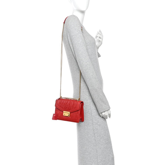 Nappa Gaufre Sound Flap Crossbody Shoulder Bag Red