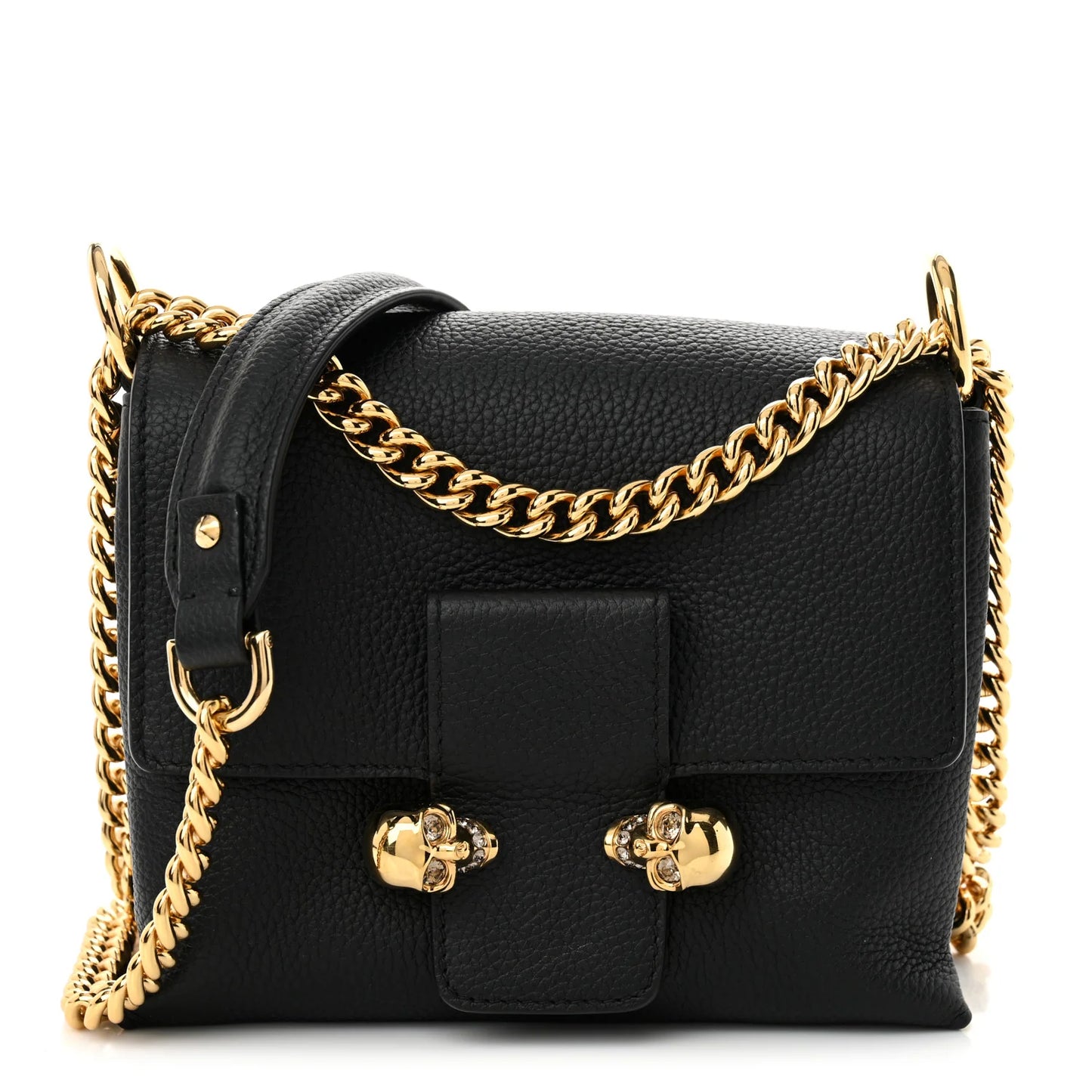 Alexander McQueen Calfskin Small Twin Skull Chain Crossbody Black