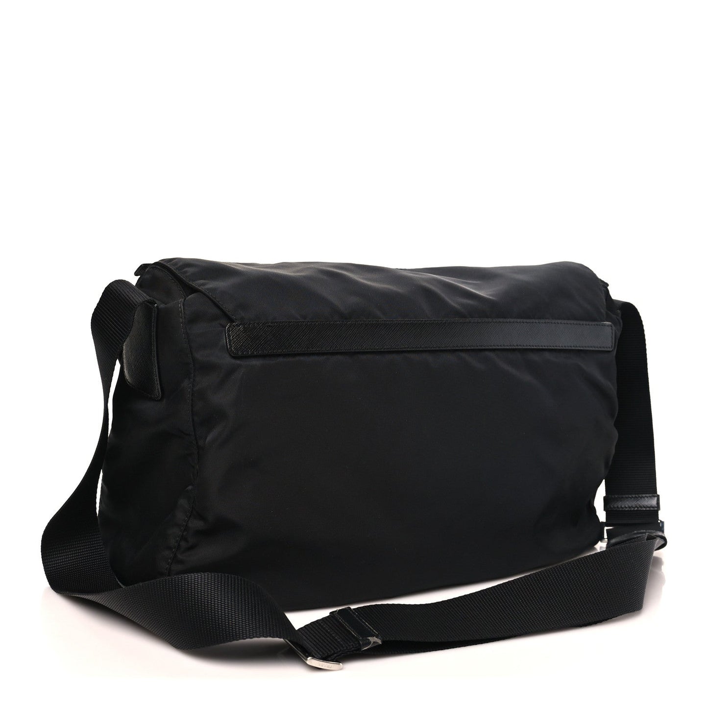 Tessuto Nylon Saffiano Double Buckle Messenger Shoulder Bag Black