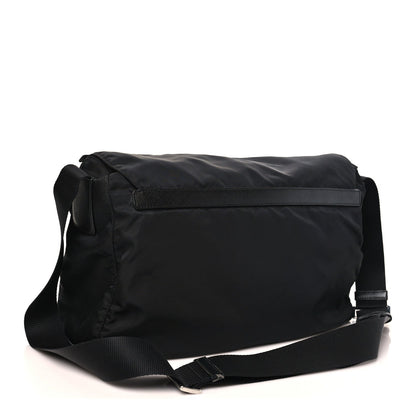 Tessuto Nylon Saffiano Double Buckle Messenger Shoulder Bag Black