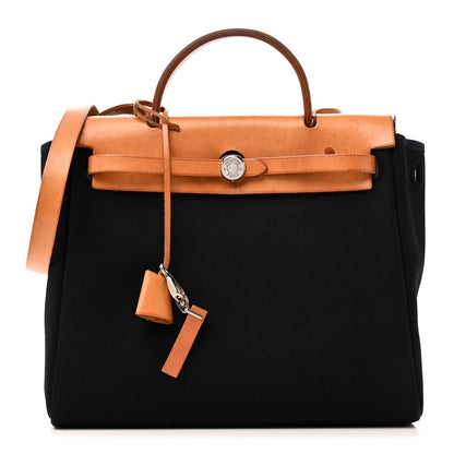 Toile Vache Calfskin Herbag 30 PM Black Natural