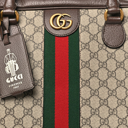 GG Supreme Monogram Textured Dollar Calfskin Web Large Savoy Bowling Bag Beige Ebony New Acero