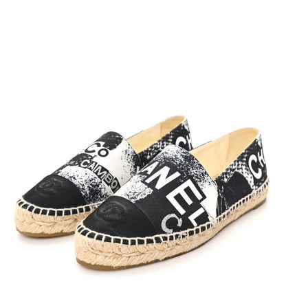 Printed Canvas Grosgrain 31 Rue Cambon Espadrilles 37 Black White