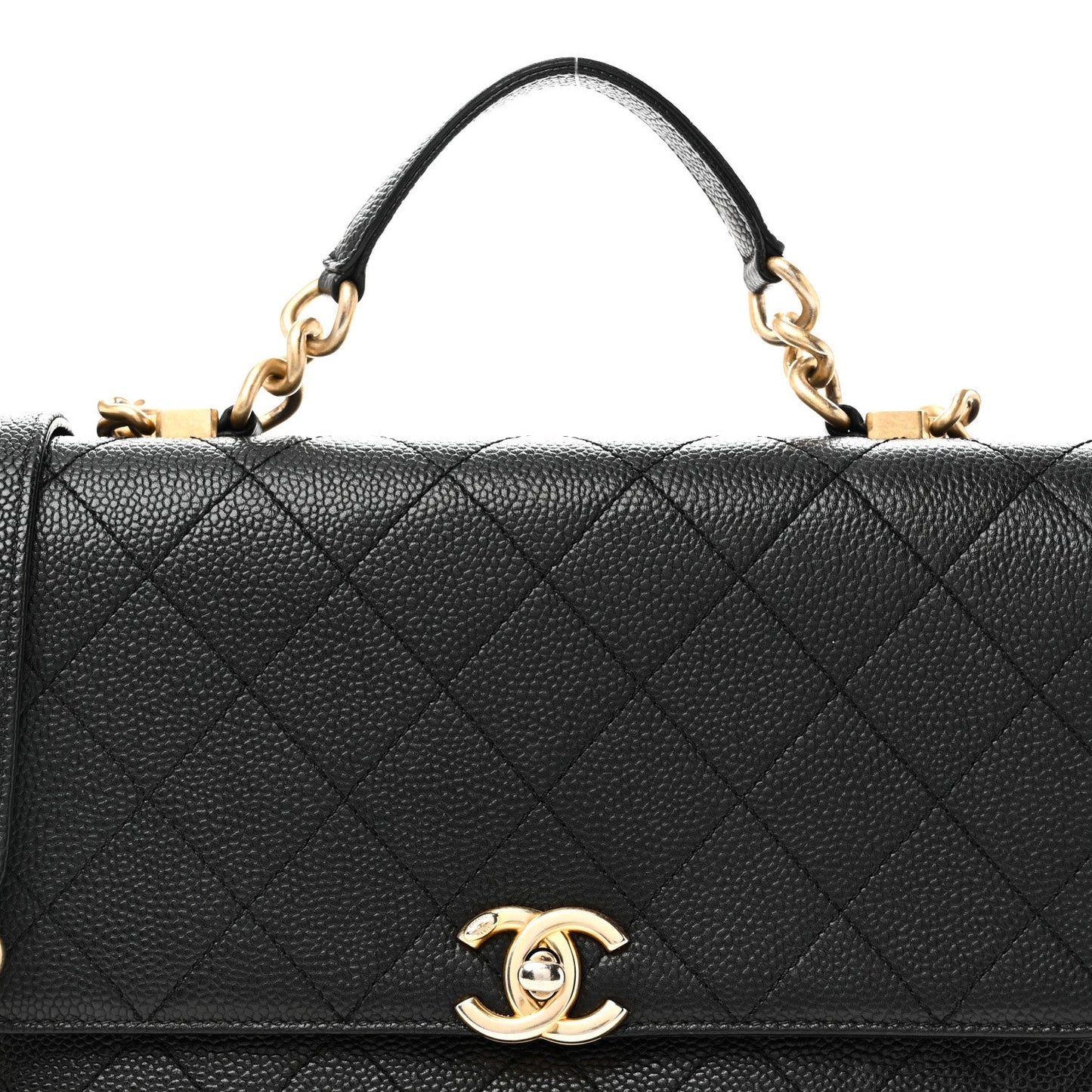 Caviar Diamond Stitched Small Top Handle Flap Black