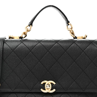 Caviar Diamond Stitched Small Top Handle Flap Black