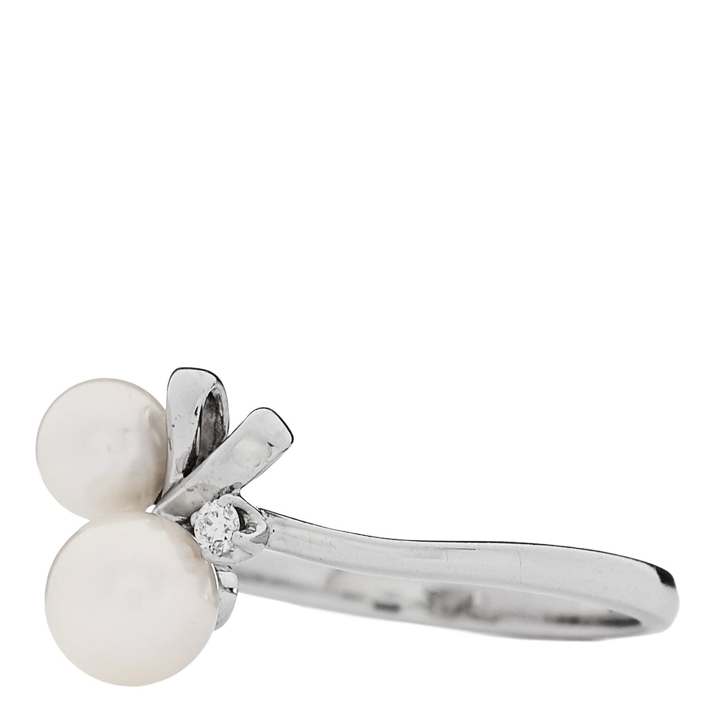18K White Gold Diamond Akoya Cultured Pearl Ribbon Ring 51 5.75