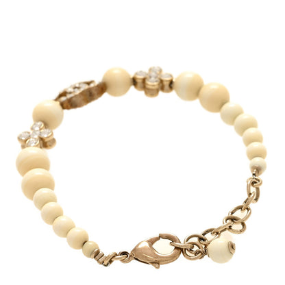 Enamel Crystal CC Flower Bracelet White Light Gold