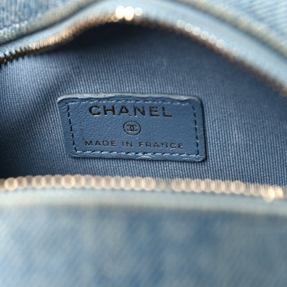 Denim Printed Chain Clutch Dark Blue