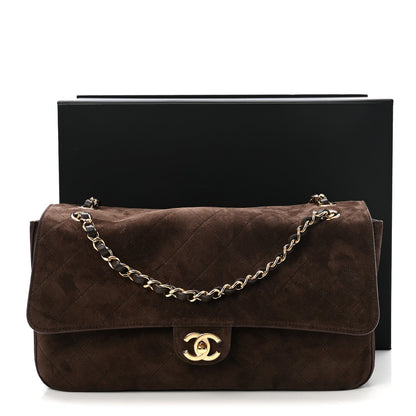 Suede Calfskin Small Souplissimo Maxi Flap Dark Brown