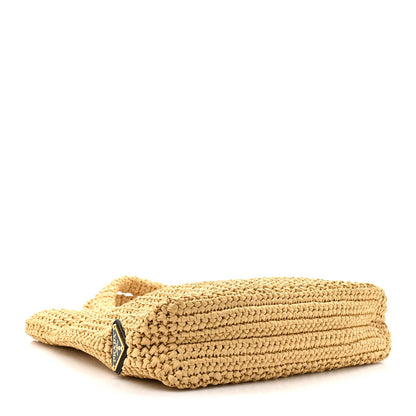 Yarn Raffia Effect Crochet Embroidered Small Logo Tote Naturale