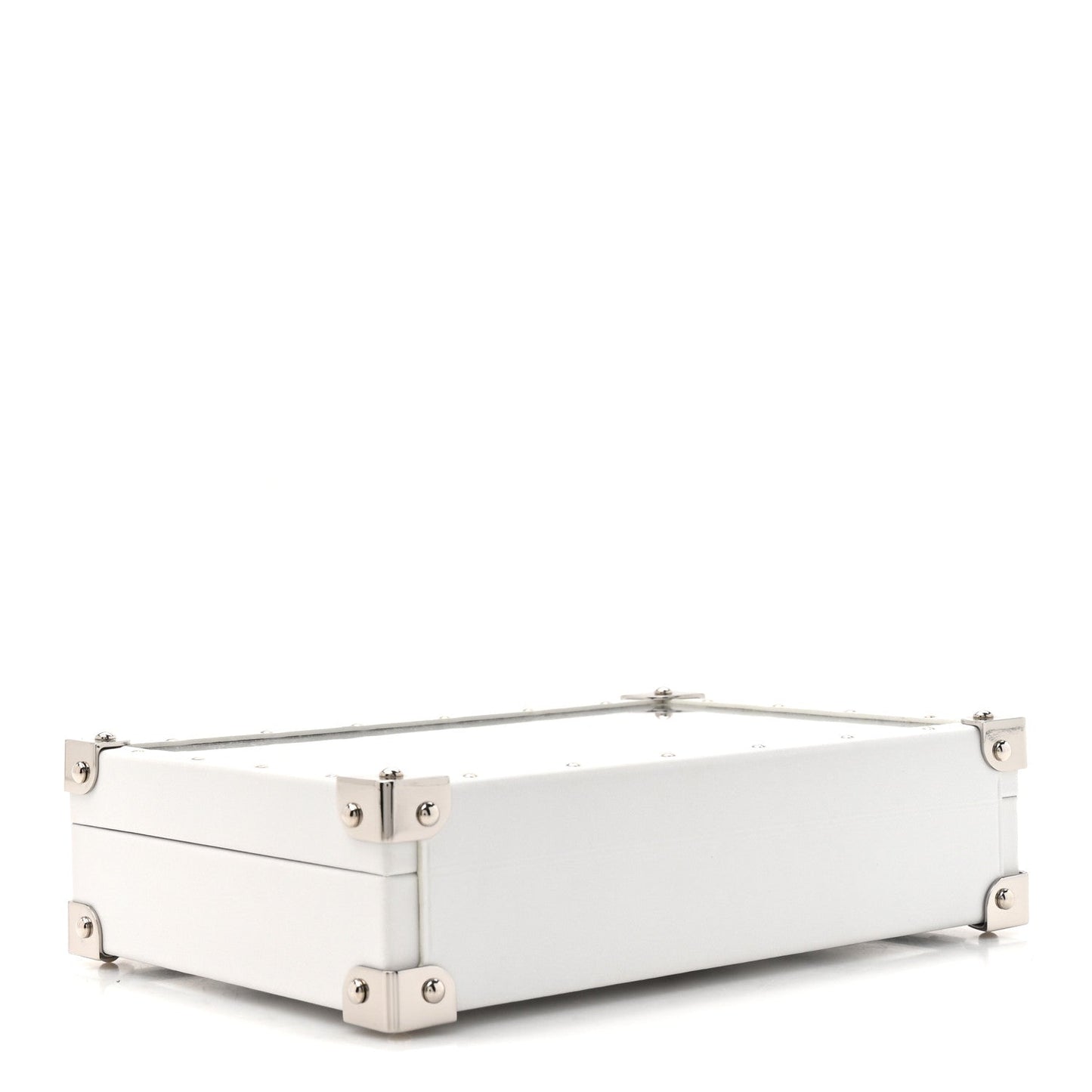 Calfskin Mirror Monogram Etched Jewelry Box Trunksu White