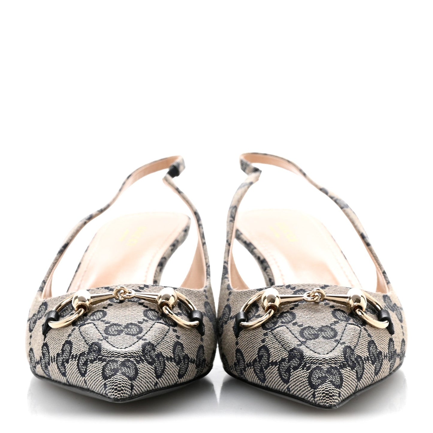 Monogram Horsebit 35mm Slingback Pumps 39.5 Beige Blue