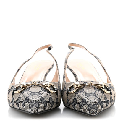 Monogram Horsebit 35mm Slingback Pumps 39.5 Beige Blue