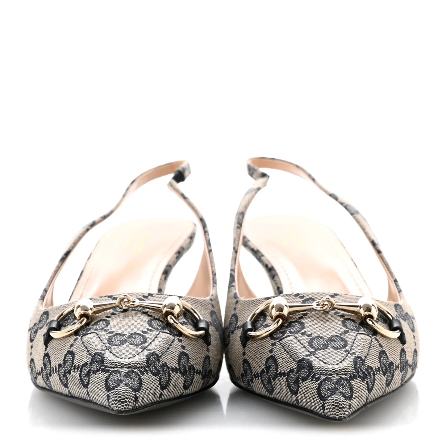 Gucci Monogram Horsebit 35mm Slingback Pumps 39.5 Beige Blue