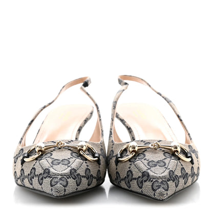 Gucci Monogram Horsebit 35mm Slingback Pumps 39.5 Beige Blue