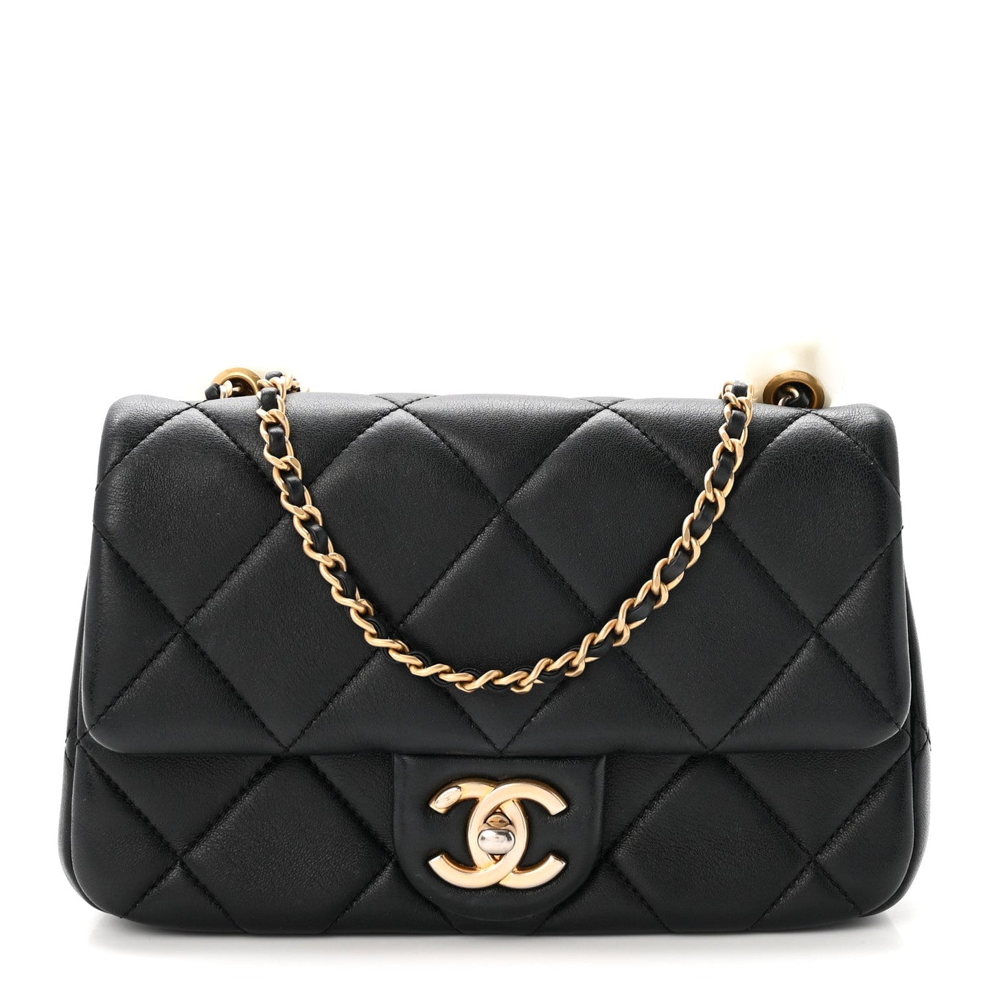Lambskin Quilted Pearl Small Flap Black