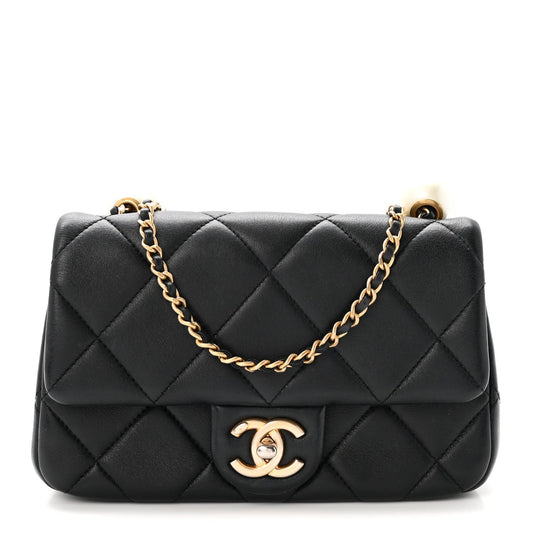 Lambskin Quilted Pearl Small Flap Black