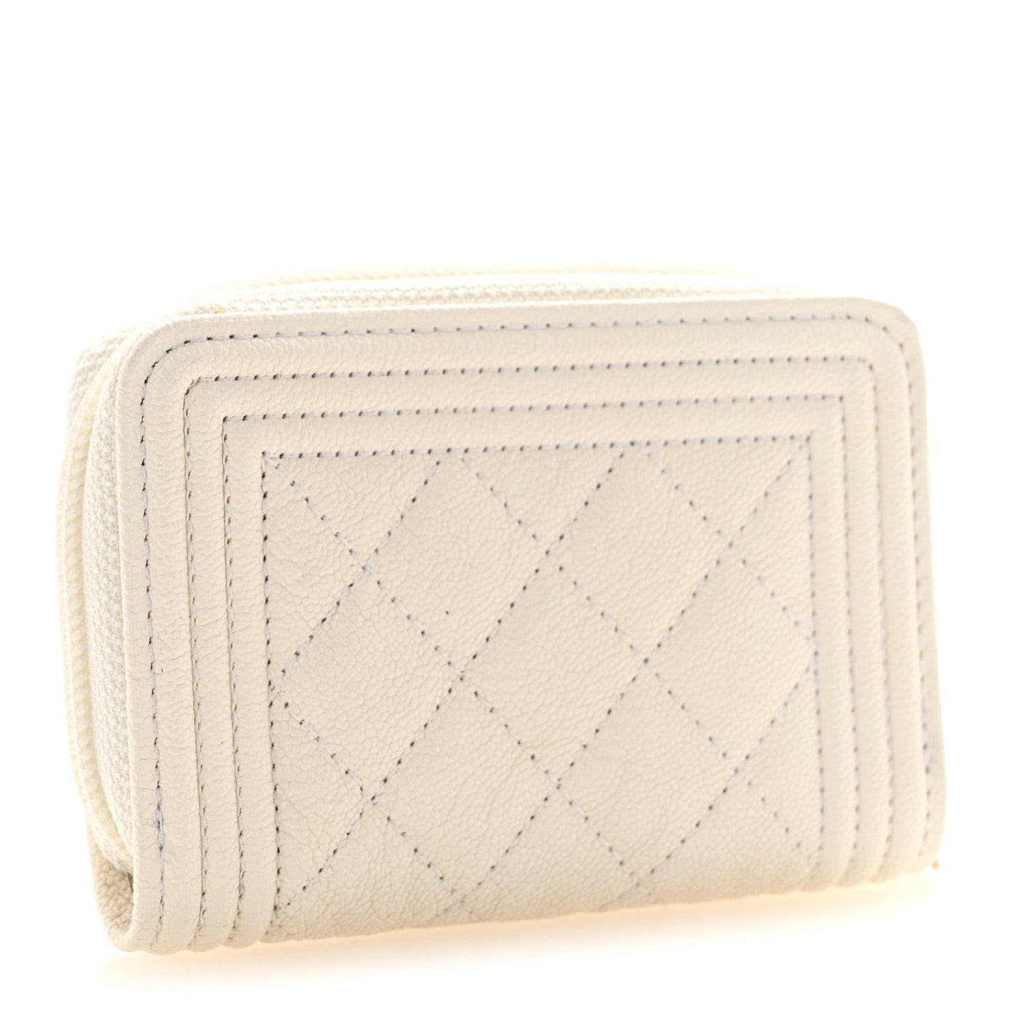 Caviar Quilted Boy Zip Around Coin Purse Wallet White