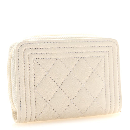 Caviar Quilted Boy Zip Around Coin Purse Wallet White