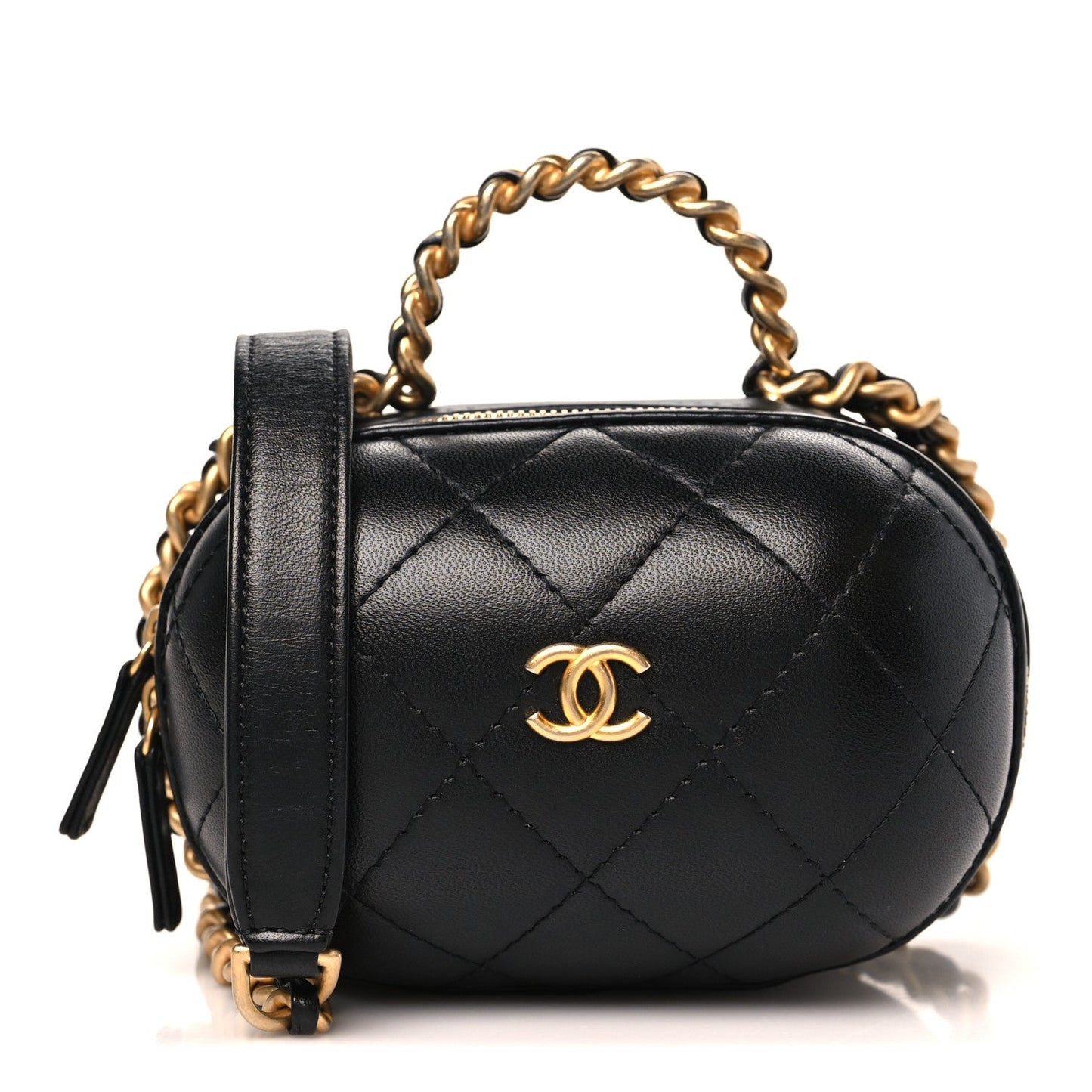 Lambskin Quilted CC Bubble Vanity Case With Chain Black