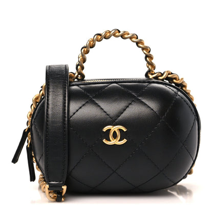 Lambskin Quilted CC Bubble Vanity Case With Chain Black
