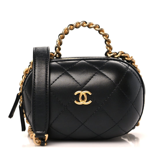 Lambskin Quilted CC Bubble Vanity Case With Chain Black