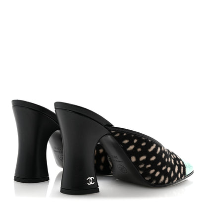 Pony Hair Lambskin Patent Calfskin Cap Toe Mules 38.5 Black White Green
