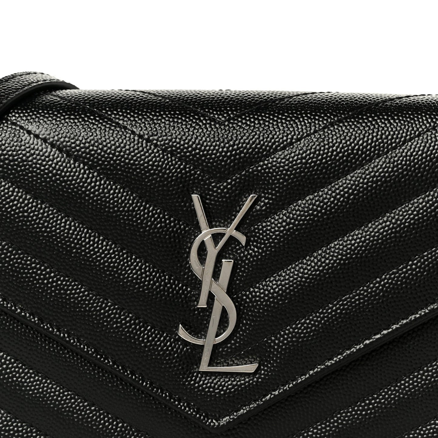 Grain De Poudre Matelasse Chevron Monogram Envelope Chain Wallet Black
