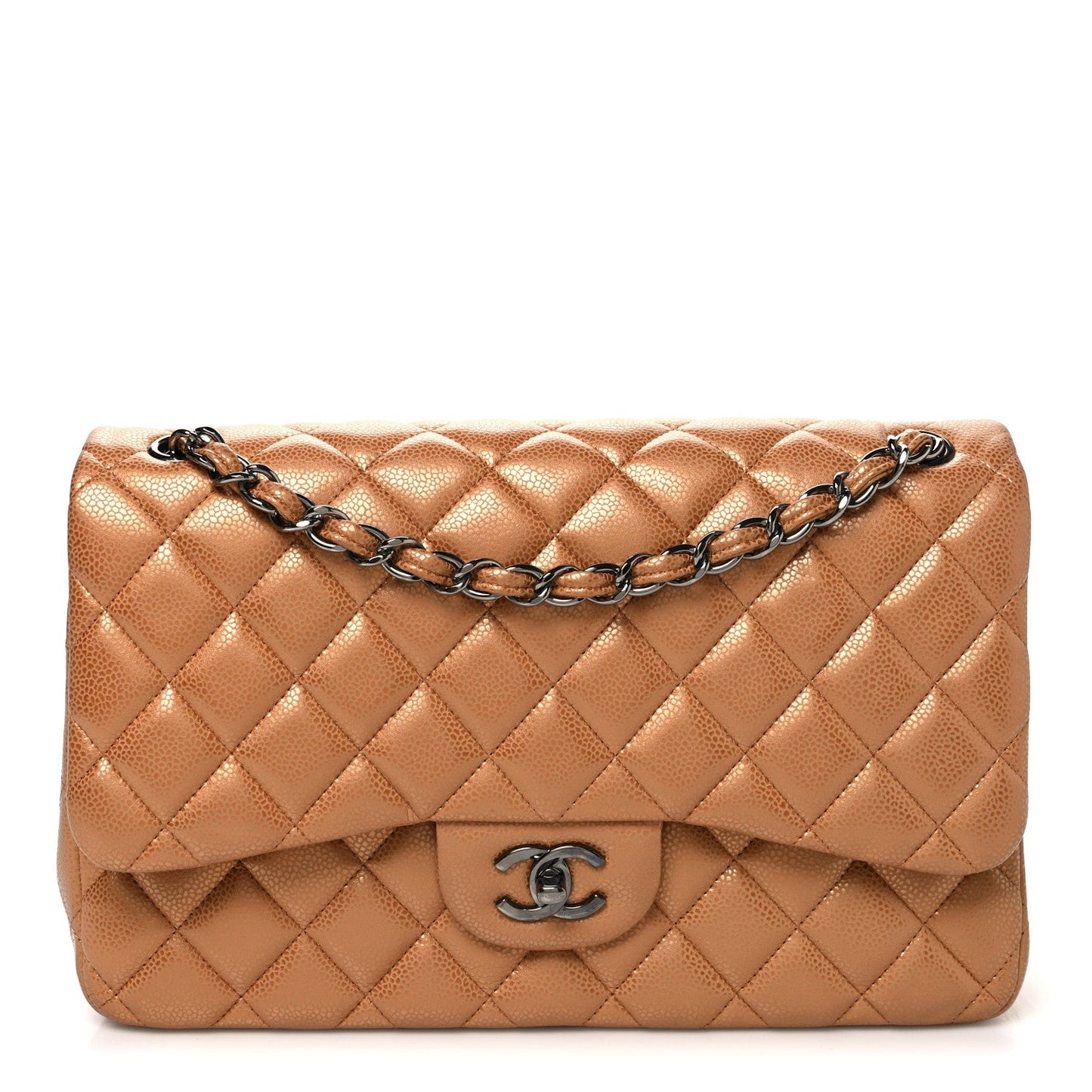 Metallic Caviar Quilted Jumbo Double Flap Copper