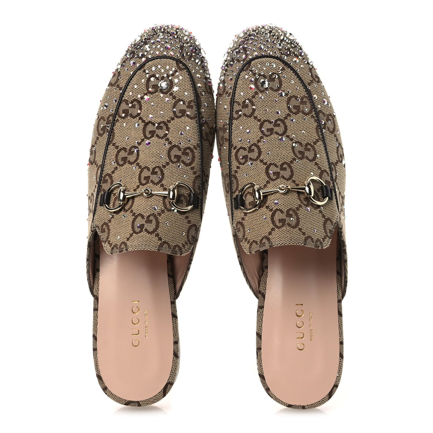 Crystal Canvas GG Monogram Nappa Womens Princetown Slippers 37.5 Beige Ebony New Acero