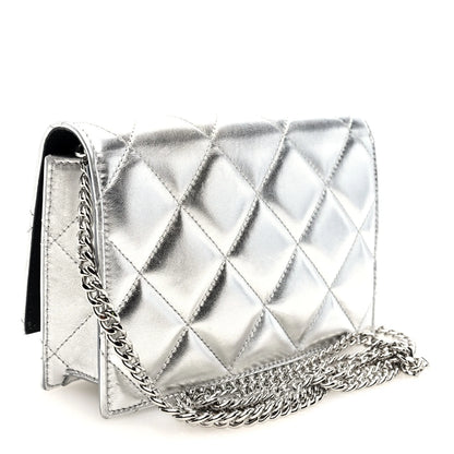 Alexander McQueen Metallic Calfskin Quilted Graffiti Skull Small Chain Crossbody Bag Silver