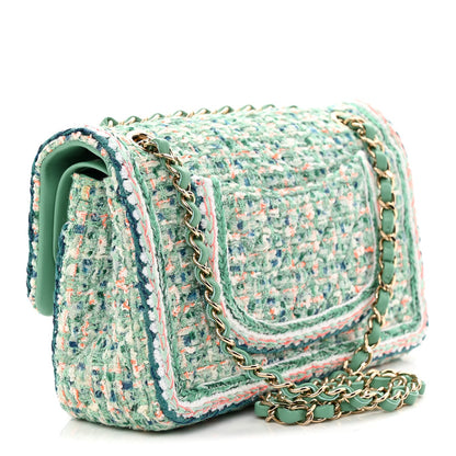 Tweed Braided Medium Flap Green Blue Multicolor