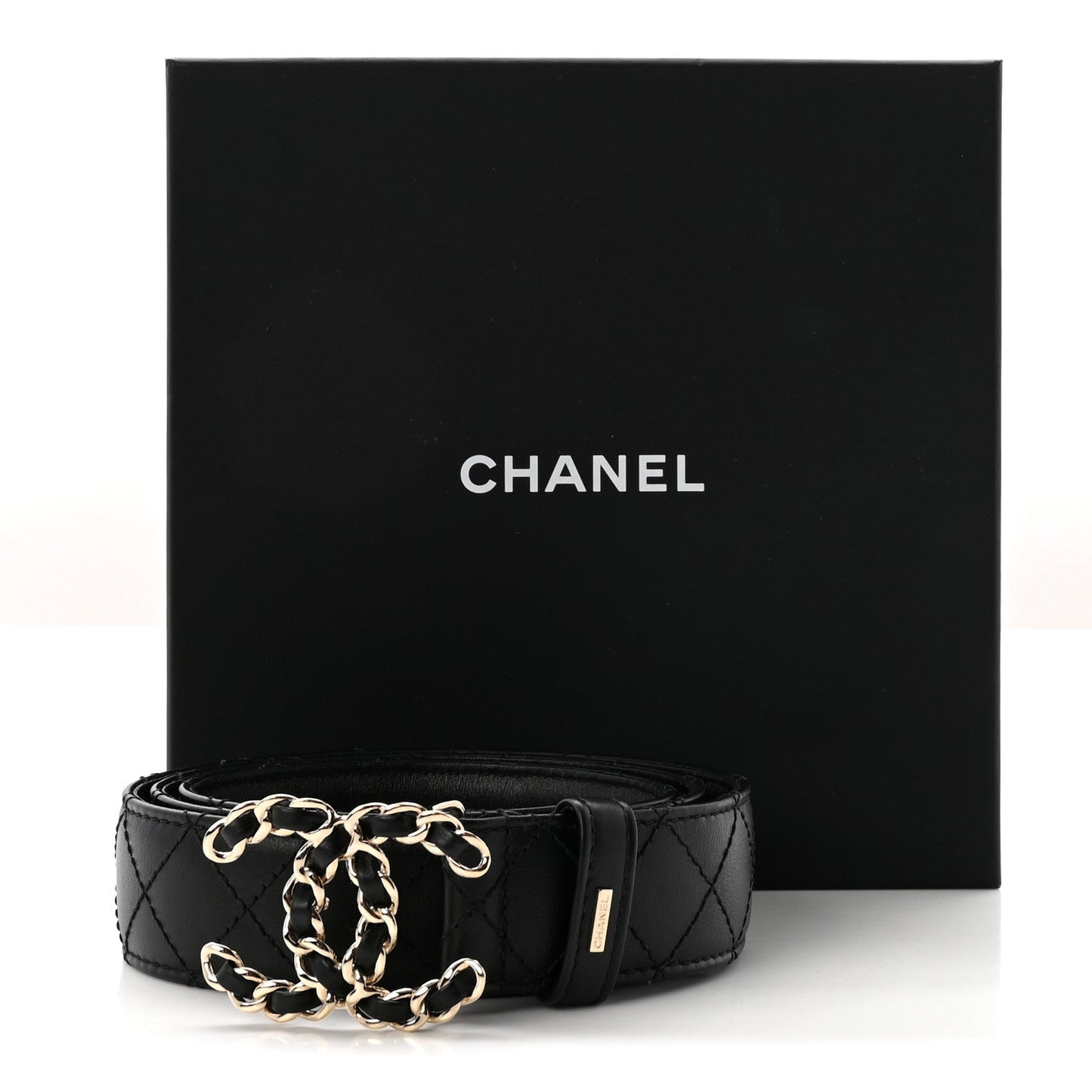 Lambskin Quilted CC Chain Belt 85 34 Black