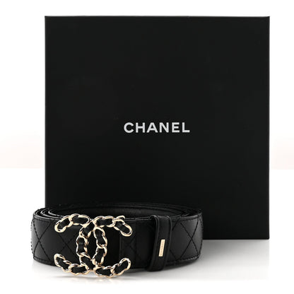 Lambskin Quilted CC Chain Belt 85 34 Black