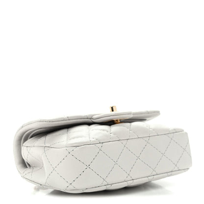 Lambskin Quilted Mini Flap Bag Charm With Hook Grey