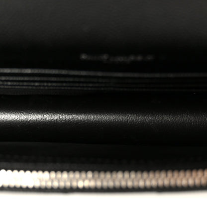 Grain De Poudre Matelasse Chevron Monogram Envelope Chain Wallet Black