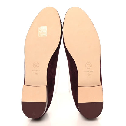 Suede Patent Calfskin Cap Toe CC Ballerina Flats 39 Burgundy