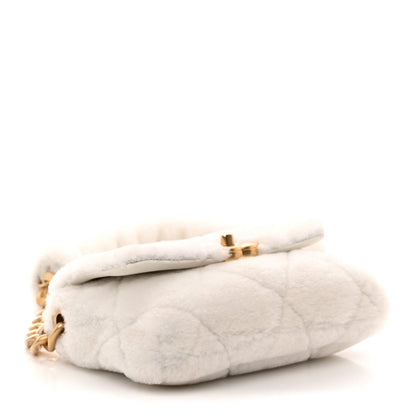 Shearling Lambskin Quilted CC Chain Flap White