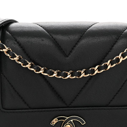 Sheepskin Chevron Quilted Medium Vintage Mademoiselle Flap Black