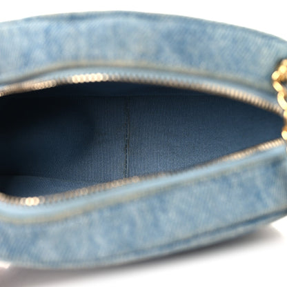Denim Printed Chain Clutch Dark Blue