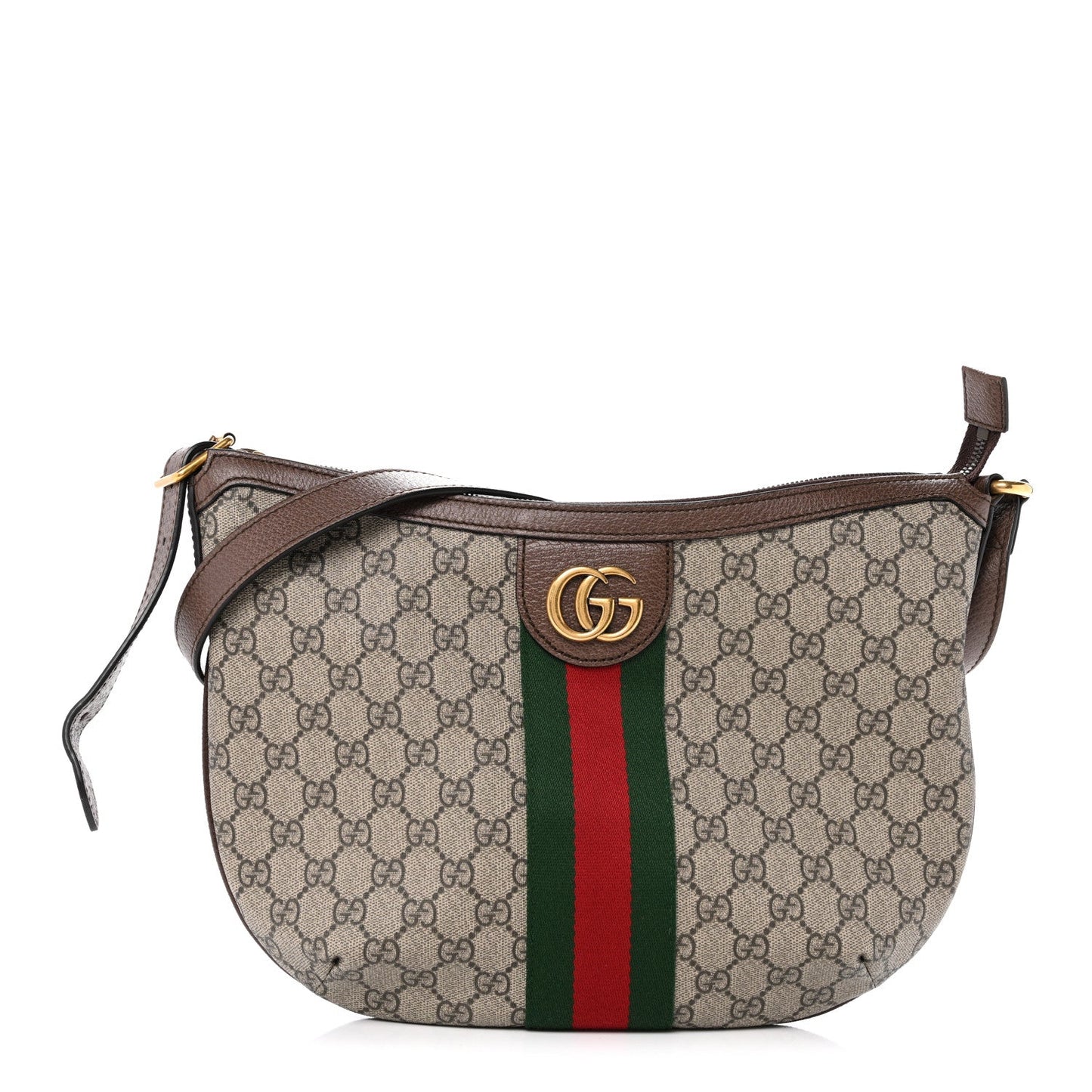 GG Supreme Monogram Web Small Ophidia Half Moon Hobo Brown
