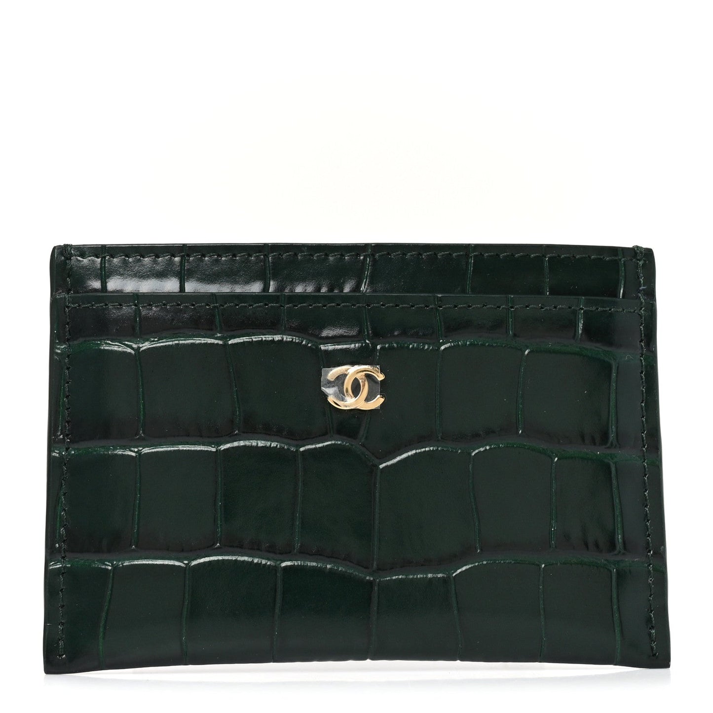 Calfskin Crocodile Embossed Crococo Card Holder Emerald