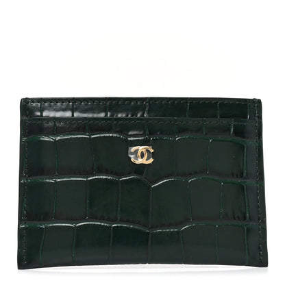 Calfskin Crocodile Embossed Crococo Card Holder Emerald